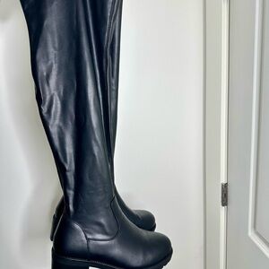 Over the Knee Stretch Leather Moto Boots (wide calf)